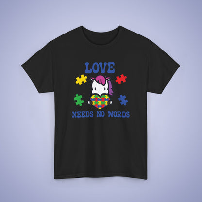 Unicorn Puzzle Heart Graphic Love Needs No Words Autism Awareness Unisex T Shirt
