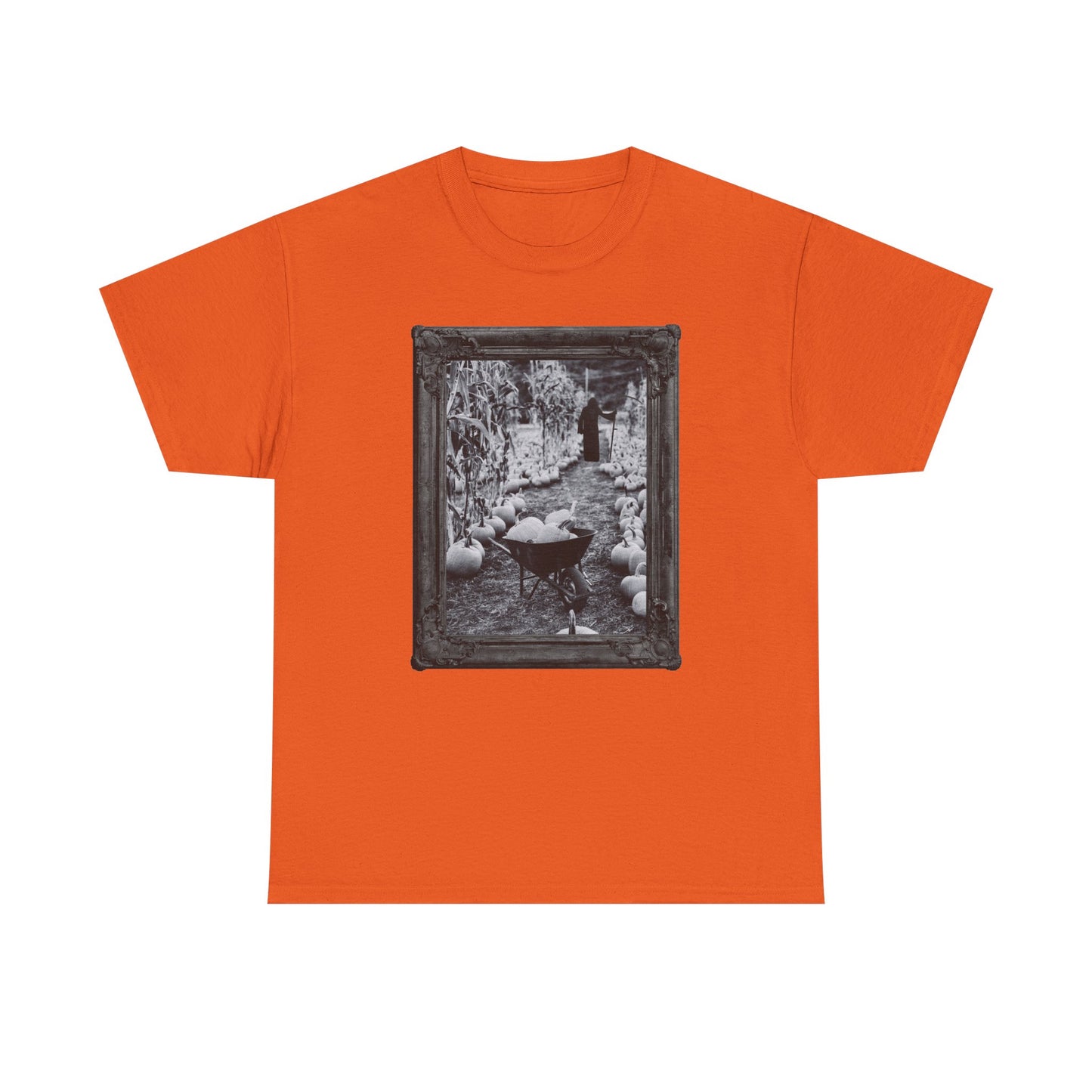 A Reaper in the Pumpkin Patch Spooky Halloween T-Shirt | Photographic Design