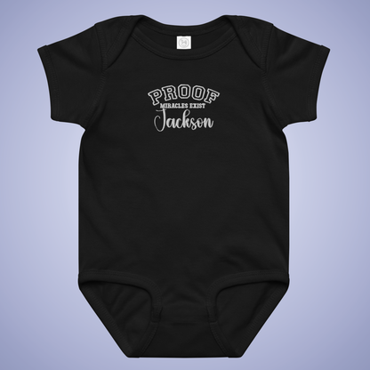 Proof Miracles Do Exist Baby Jersey Bodysuit Embroidered Personalized
