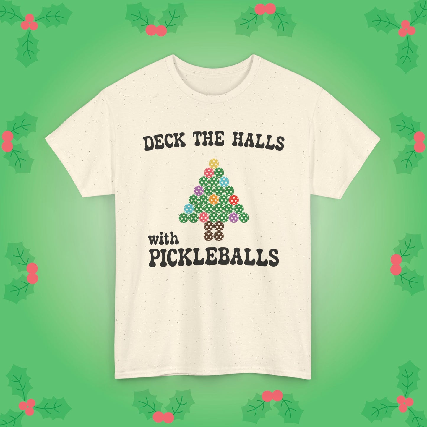 Deck the Halls with Pickleballs T Shirt Graphic Design Christmas Pickleball Gift