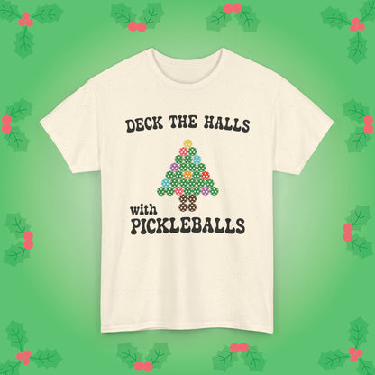 Deck the Halls with Pickleballs T Shirt Graphic Design Christmas Pickleball Gift