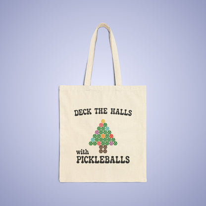 Deck the Halls with Pickleballs Christmas Pickleball Cotton Canvas Gift Tote Bag
