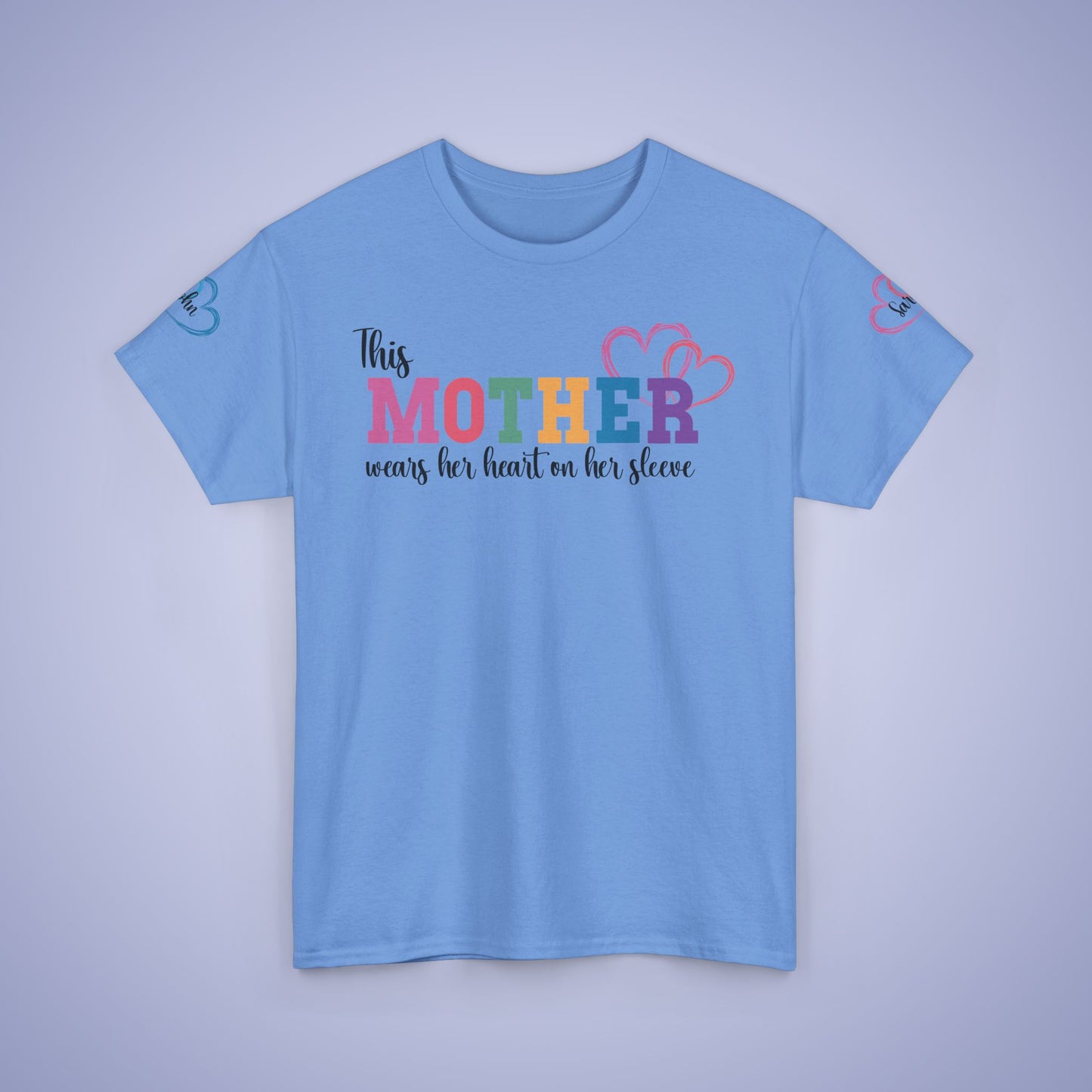 This Mother Wears Her Heart on Her Sleeve Unisex Heavy T Shirt Personalized