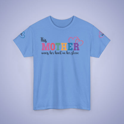 This Mother Wears Her Heart on Her Sleeve Unisex Heavy T Shirt Personalized
