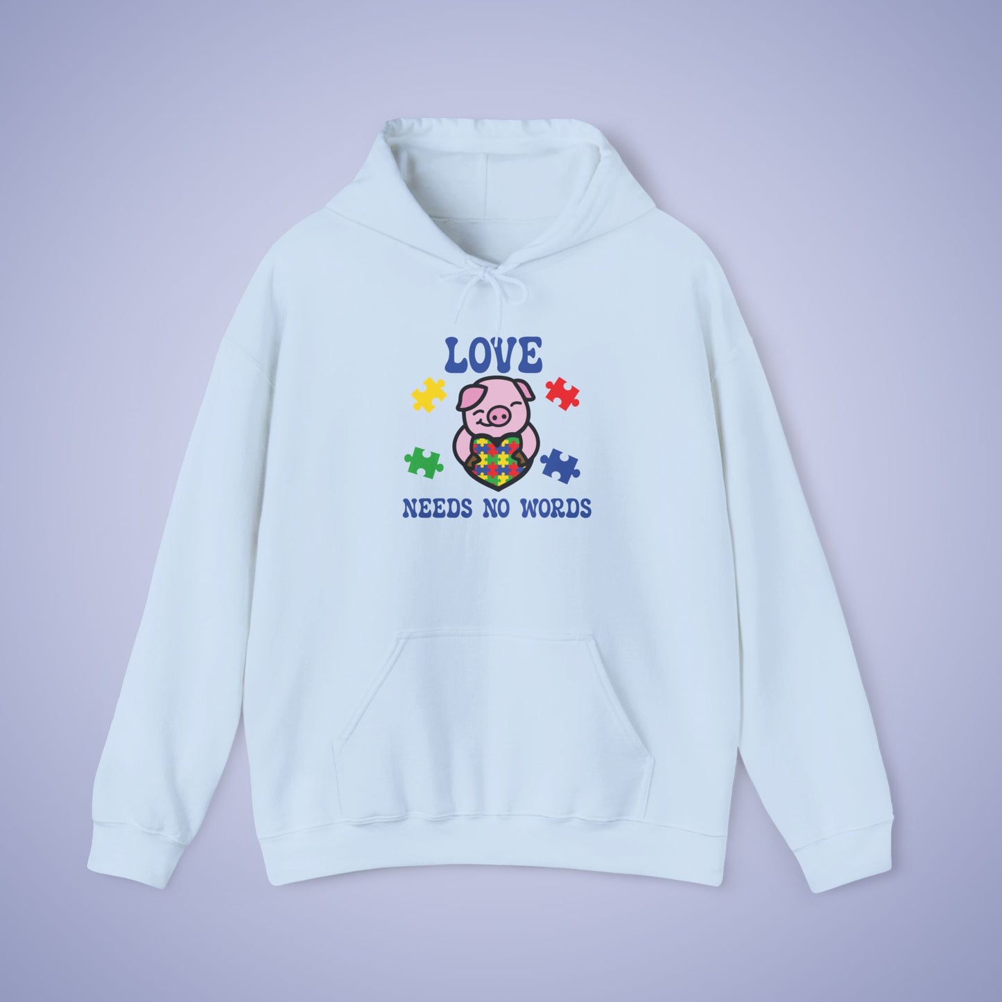 Love Needs No Words Pig Lover Graphic Autism Awareness Hoodie Unisex
