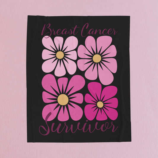 Breast Cancer Survivor Boho Floral Black Velveteen Plush Blanket 3 Sizes Chemotherapy Gift