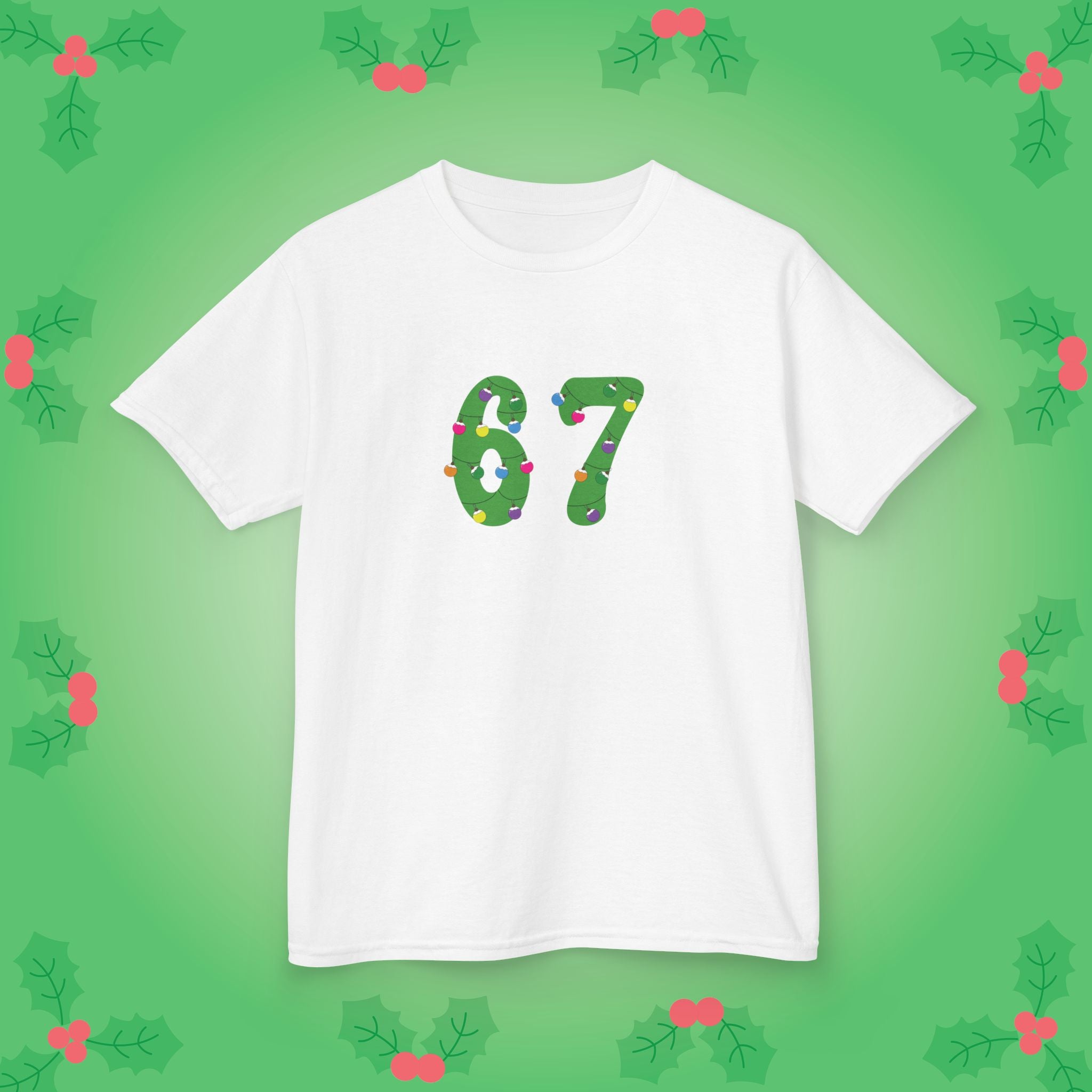 Christmas Lights Green 67 Tee Fun Trending Kids Cotton T Shirt Six Seven Youth