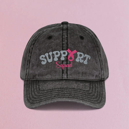 Support Squad Embroidered Breast Cancer Awareness Unisex Distressed Cap Gift Black