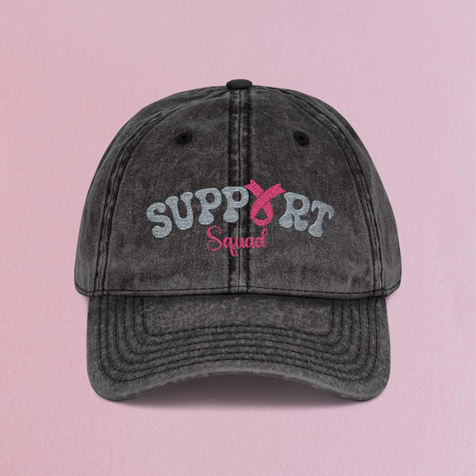 Support Squad Embroidered Breast Cancer Awareness Unisex Distressed Cap Gift Black