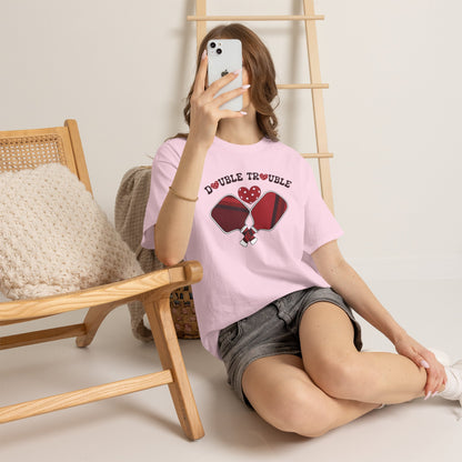 Double Trouble Pickleball T Shirt Retro Couple Matching Red and White Graphic Design