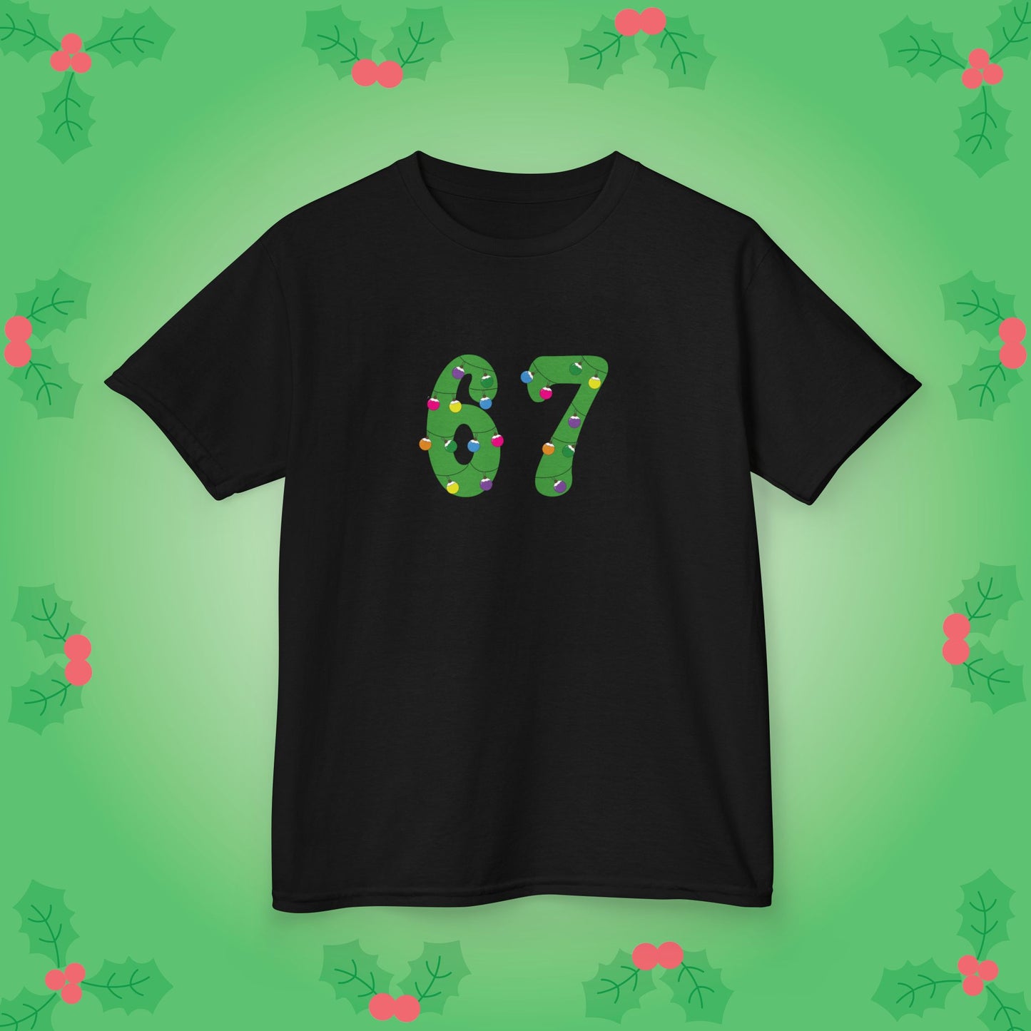Christmas Lights Green 67 Tee Fun Trending Kids Cotton T Shirt Six Seven Youth