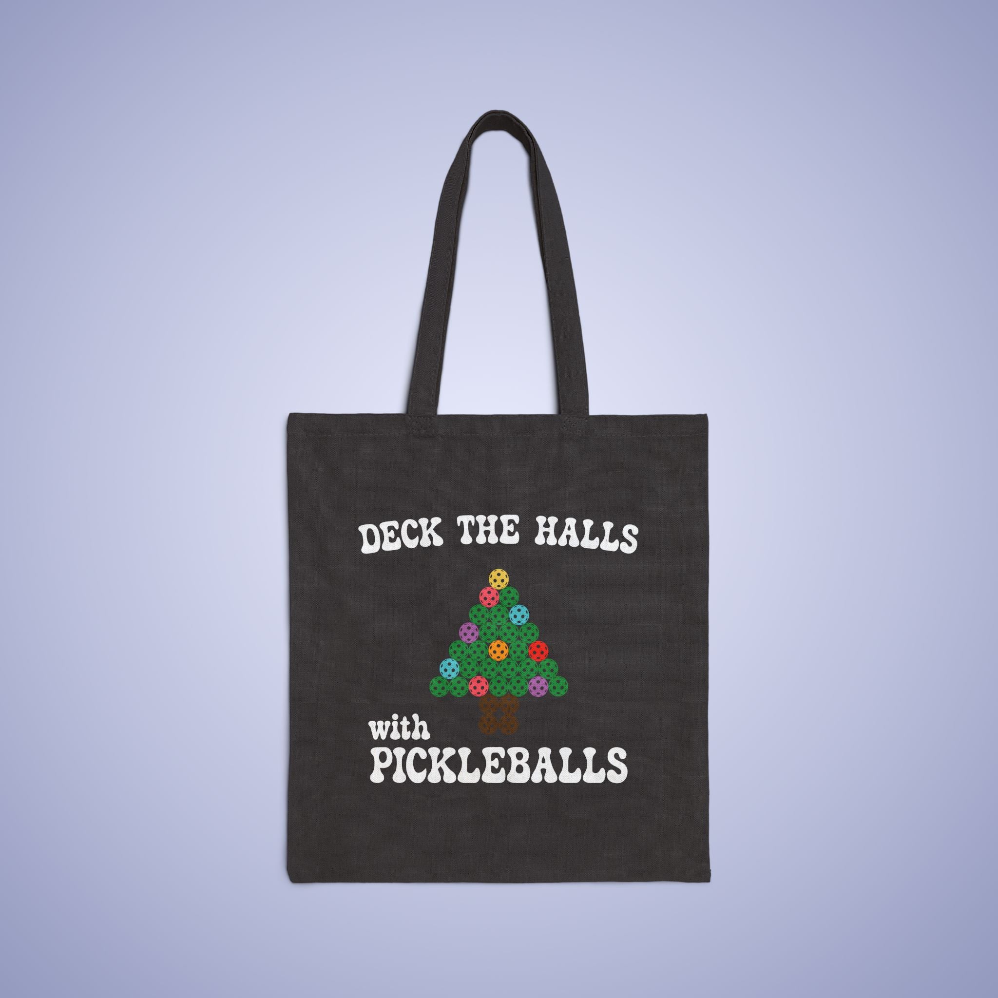 Deck the Halls with Pickleballs Christmas Black Pickleball Cotton Canvas Gift Tote Bag