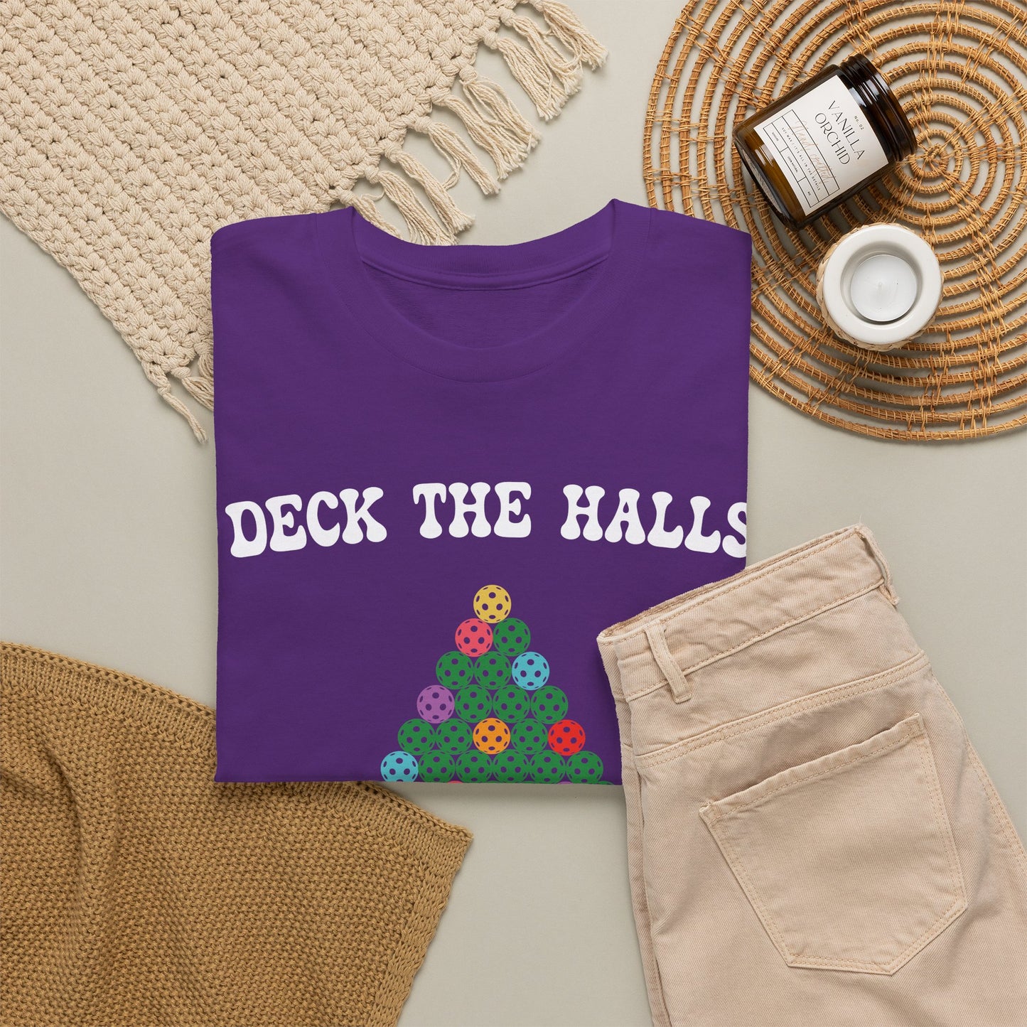 Deck the Halls with Pickleballs T Shirt Green Graphic Design Christmas Pickleball Gift