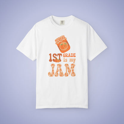 First Grade is my Jam Apricot Teacher T Shirt Comfort Colors Unisex Back to School