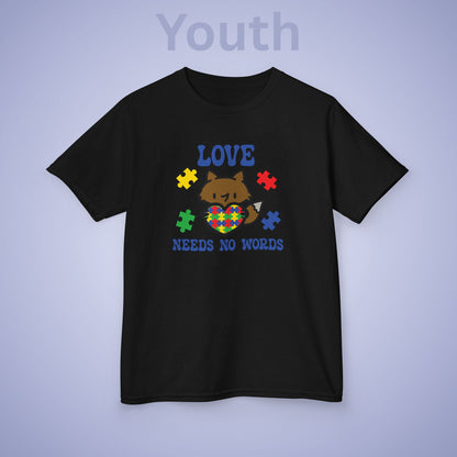 Love Needs No Words Fox Graphic Autism Awareness Cotton Youth T Shirt