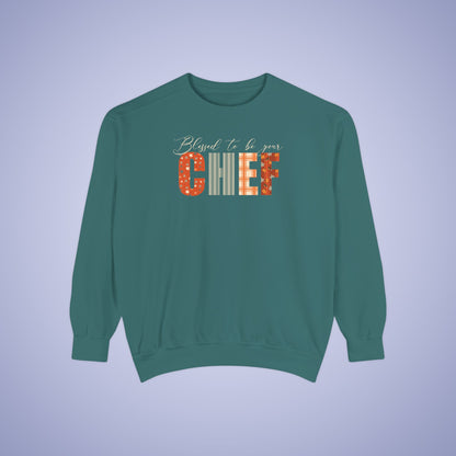 Blessed to be Your Chef Thanksgiving Patterned Word Art Comfort Sweatshirt Unisex