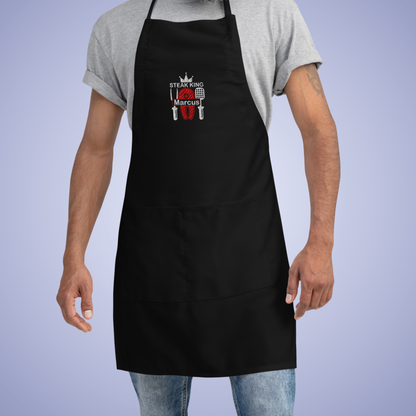Steak King Personalized Black Embroidered Apron Grill Lover GIft