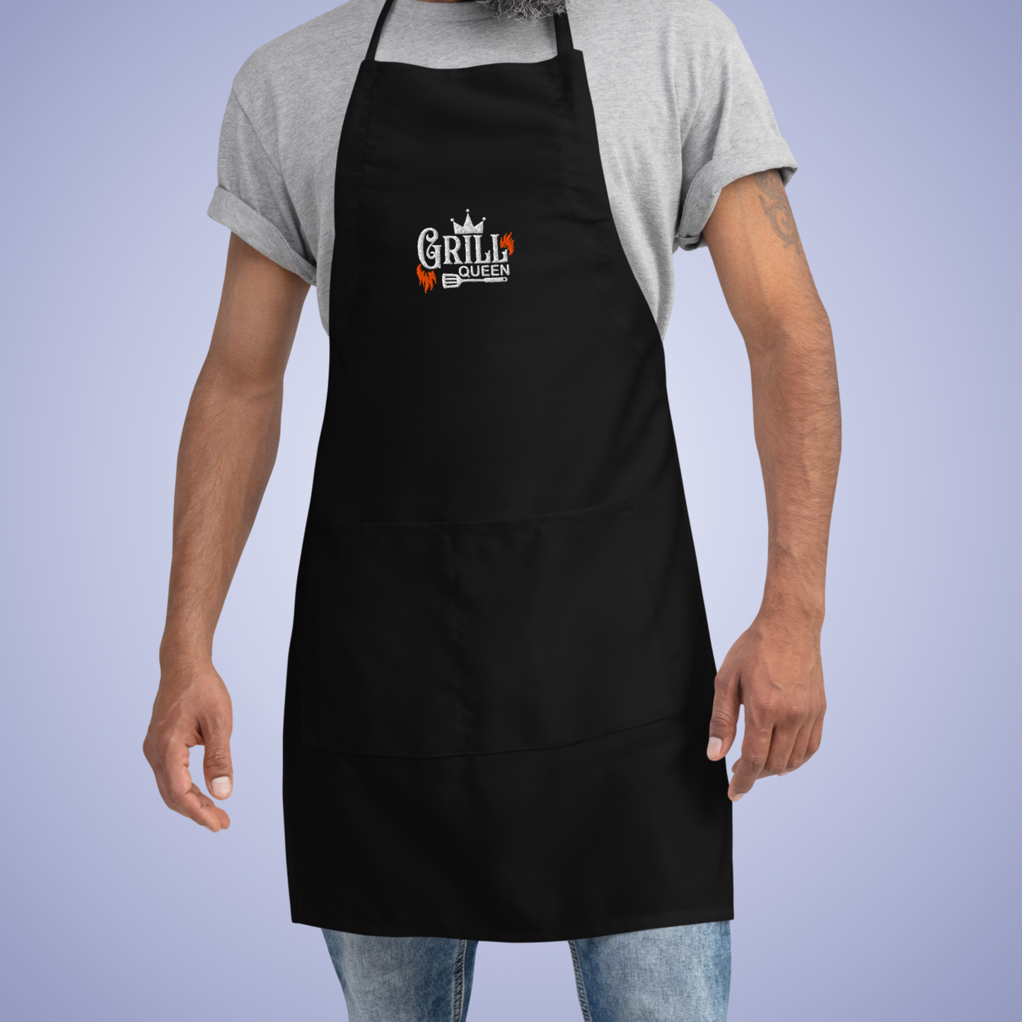 Grill Queen Meat Lover Smoker Gift Funny Black Embroidered Apron