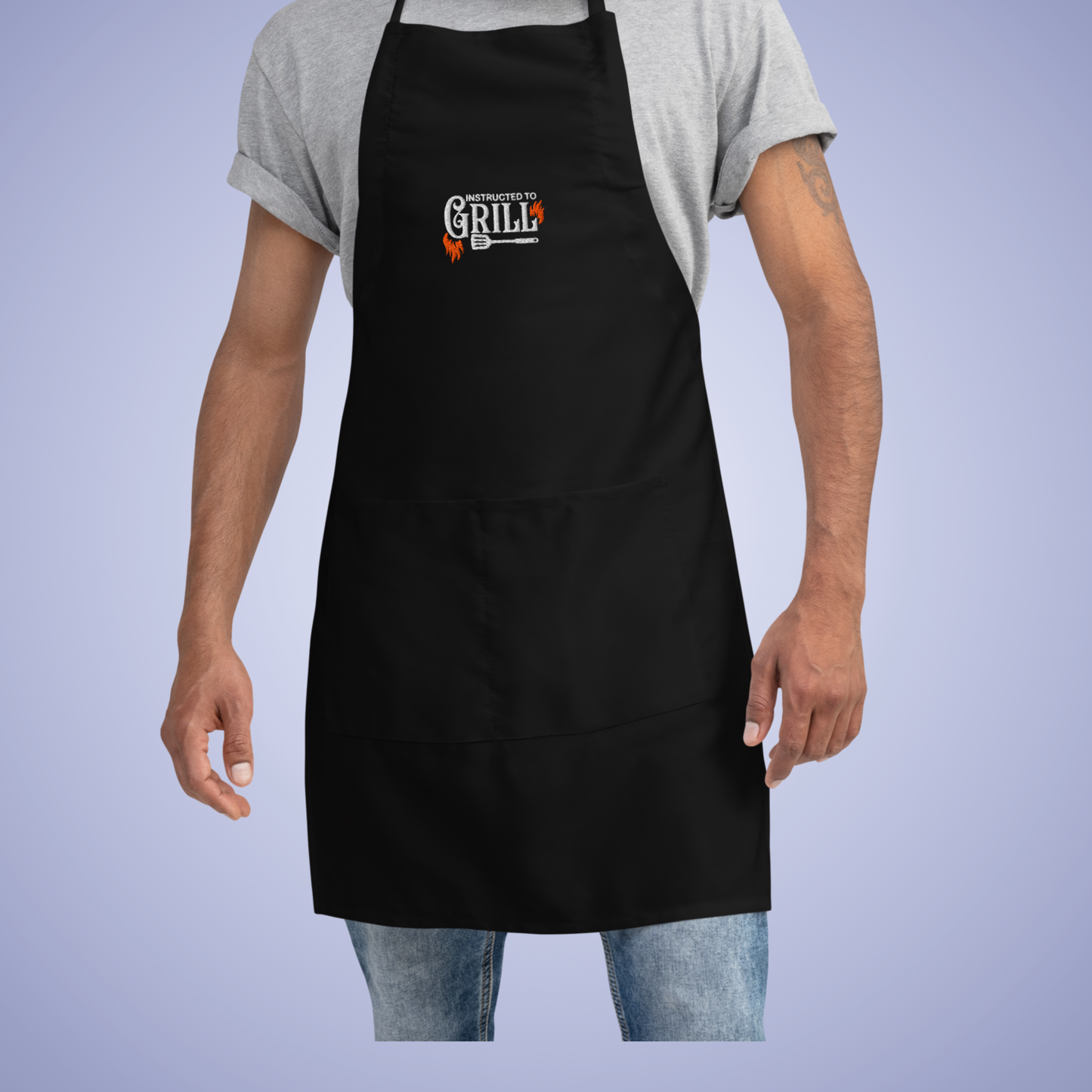 Instructed to Grill Funny Couple Gift Grilling Black Embroidered Apron