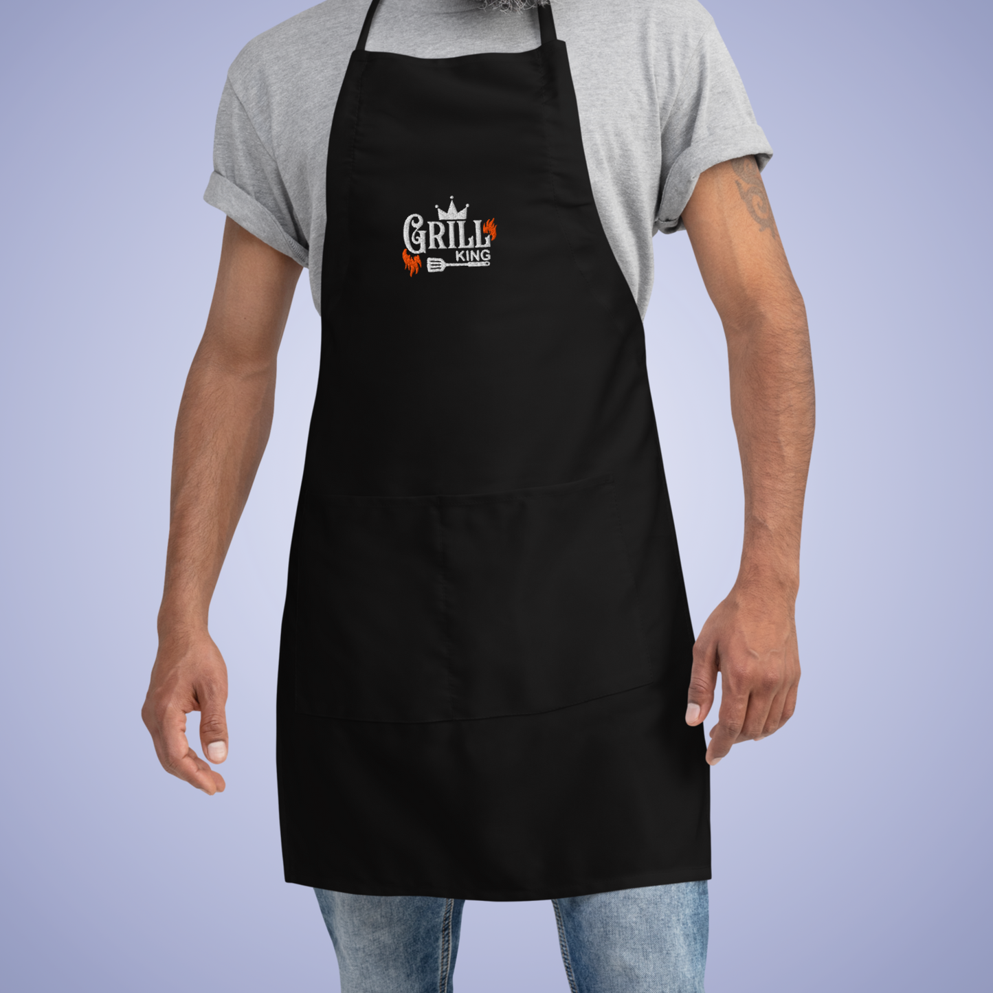 Grill King Meat Lover Smoker Gift for Him Black Embroidered Apron