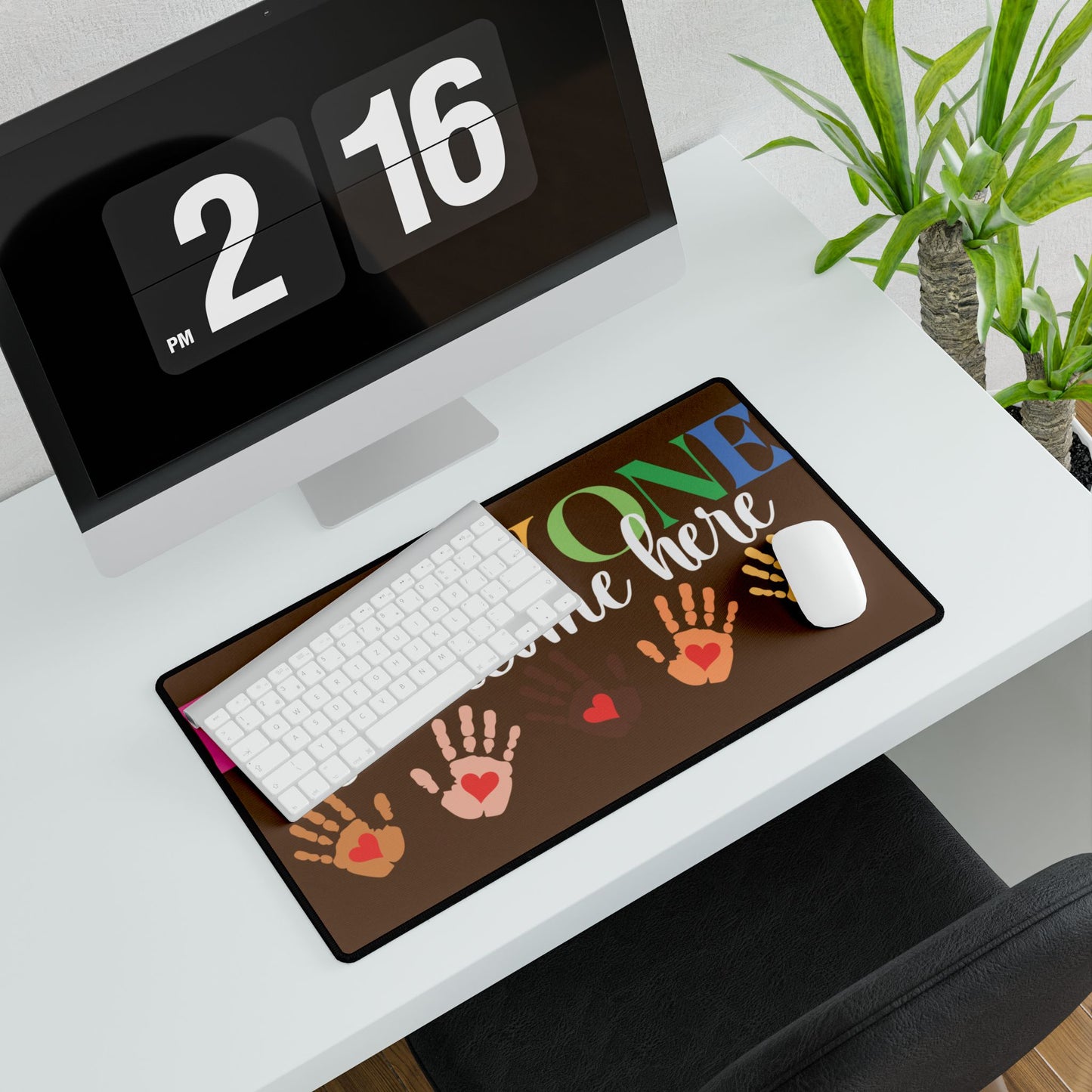 Everyone is Welcome Here Brown Desk Mat