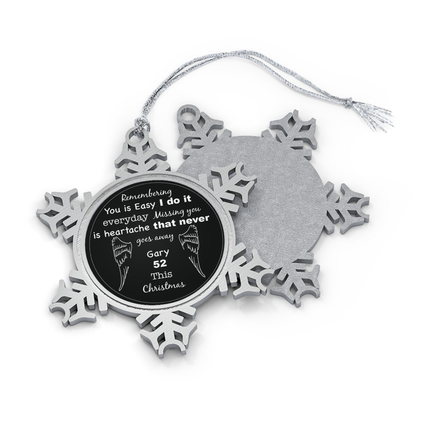 Pewter Snowflake Personalised Memorial Ornament - Remembering you is easy