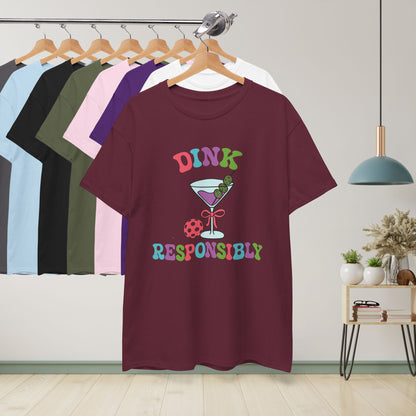Dink Responsibly Funny Alcohol Drinking Pickleball T Shirt Graphic Design