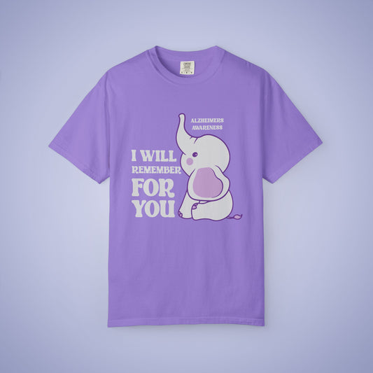 I Will Remember For You Grey Elephant Alzheimers Awareness Comfort Colors T Shirt Unisex