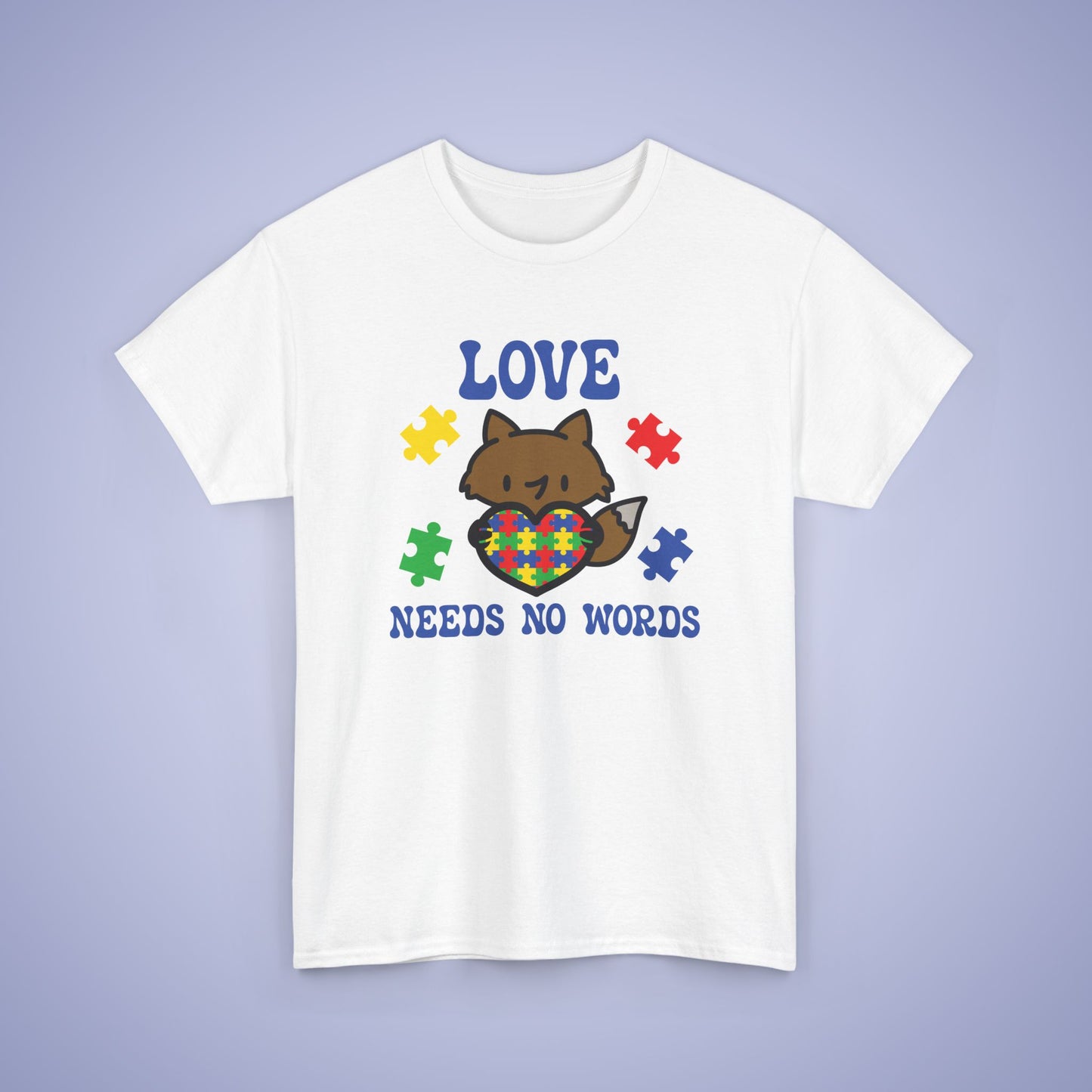 Fox Puzzle Heart Graphic Love Needs No Words Autism Awareness Unisex T Shirt