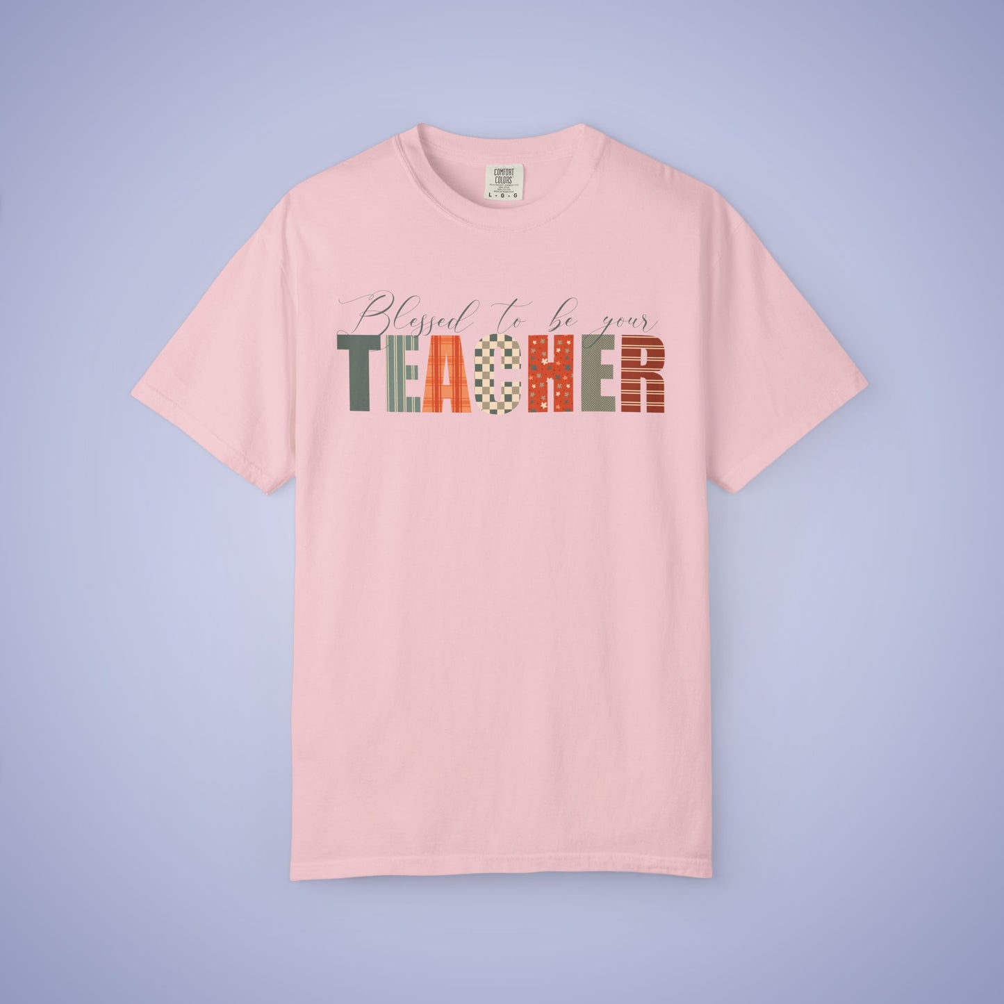 Blessed to be Your Teacher White Thanksgiving Patterned Word Art Comfort T Shirt Unisex