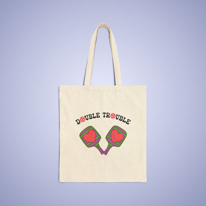 Double Trouble Cotton Canvas Pickleball Couple Team Gift Tote Bag