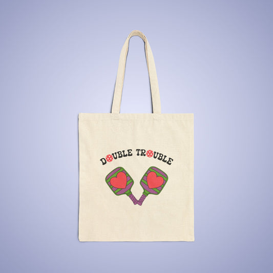 Double Trouble Cotton Canvas Pickleball Couple Team Gift Tote Bag