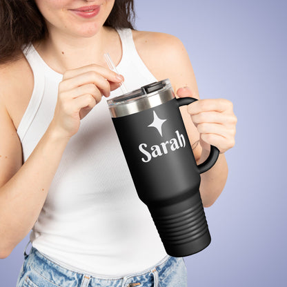 Personalized Insulated Travel Mug - 40oz, Custom Name Mug for Coffee Lovers Olive Black