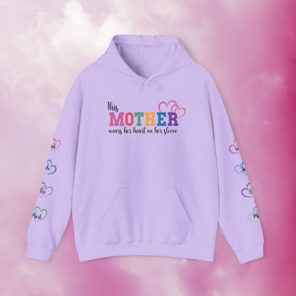 This Mother Wears Her Heart on Her Sleeve Personalized Mothers Day Gift Hoodie Sweatshirt
