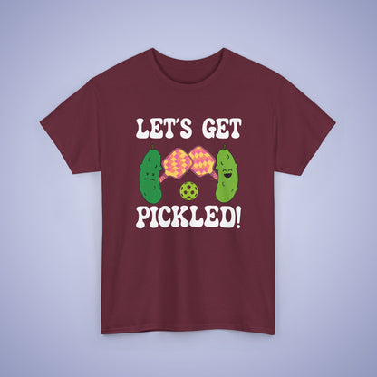 Lets Get Pickled Funny Alcohol Drinking Pickleball T Shirt White Graphic Design