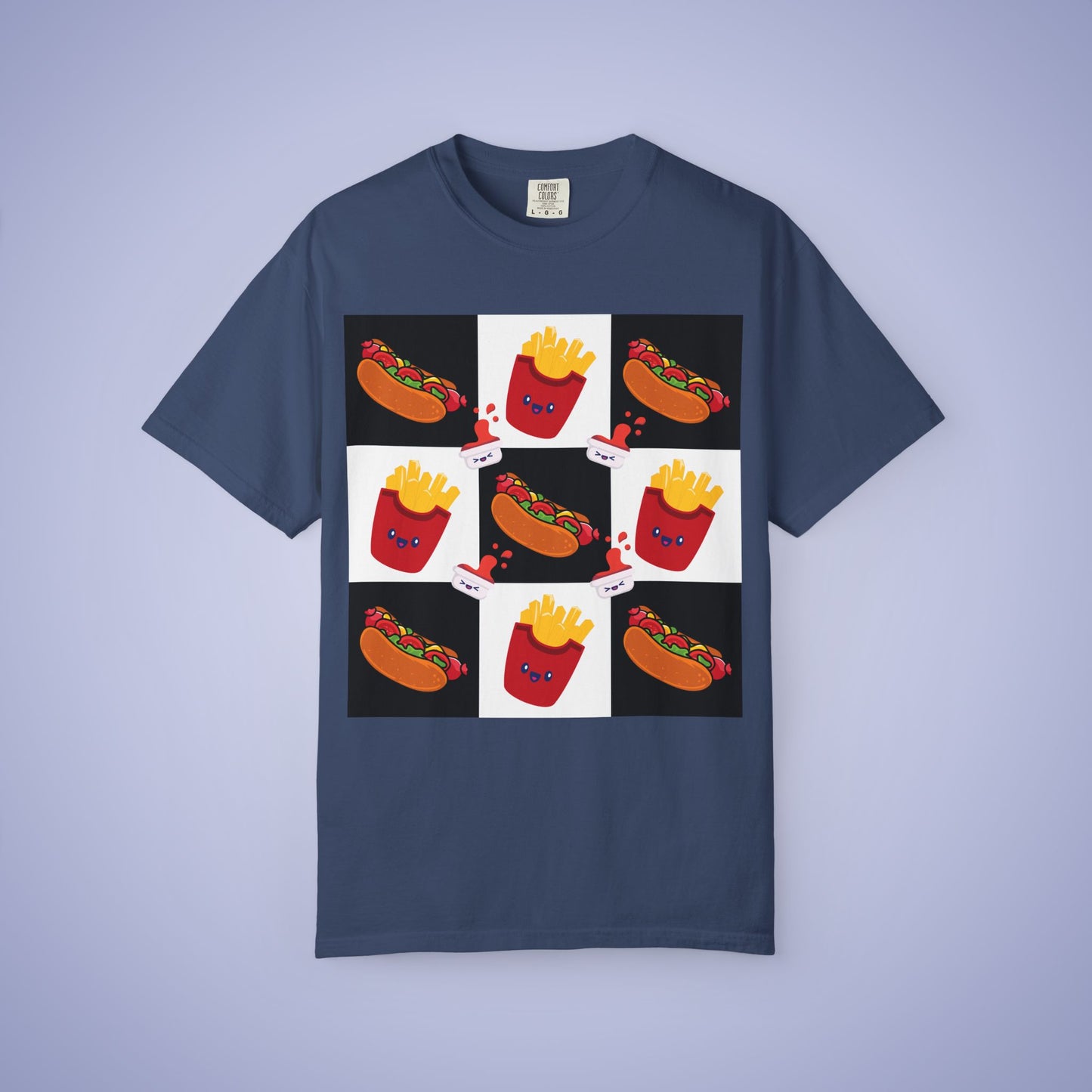 Hot Dog and Chips Lover Grid Art Comfort Colors T Shirt Unisex