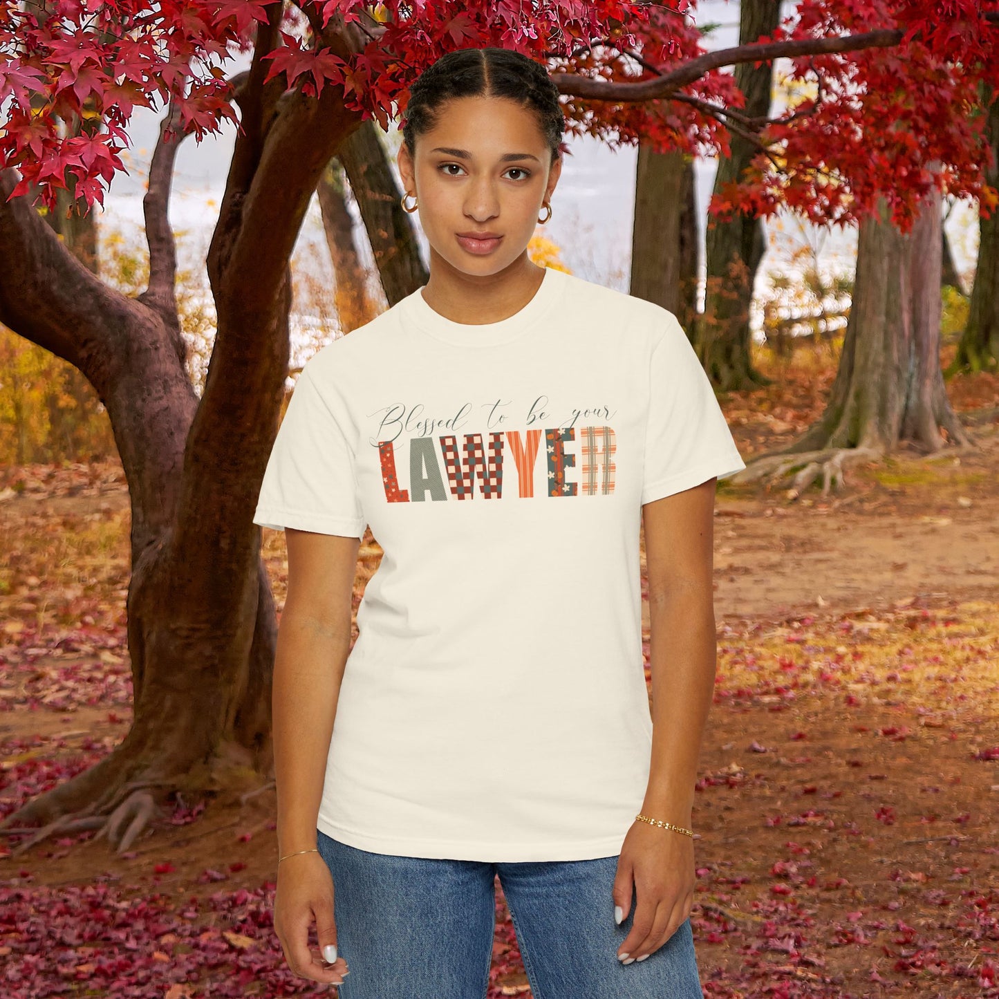 Blessed to be Your Lawyer White Thanksgiving Patterned Word Art Comfort T Shirt Unisex