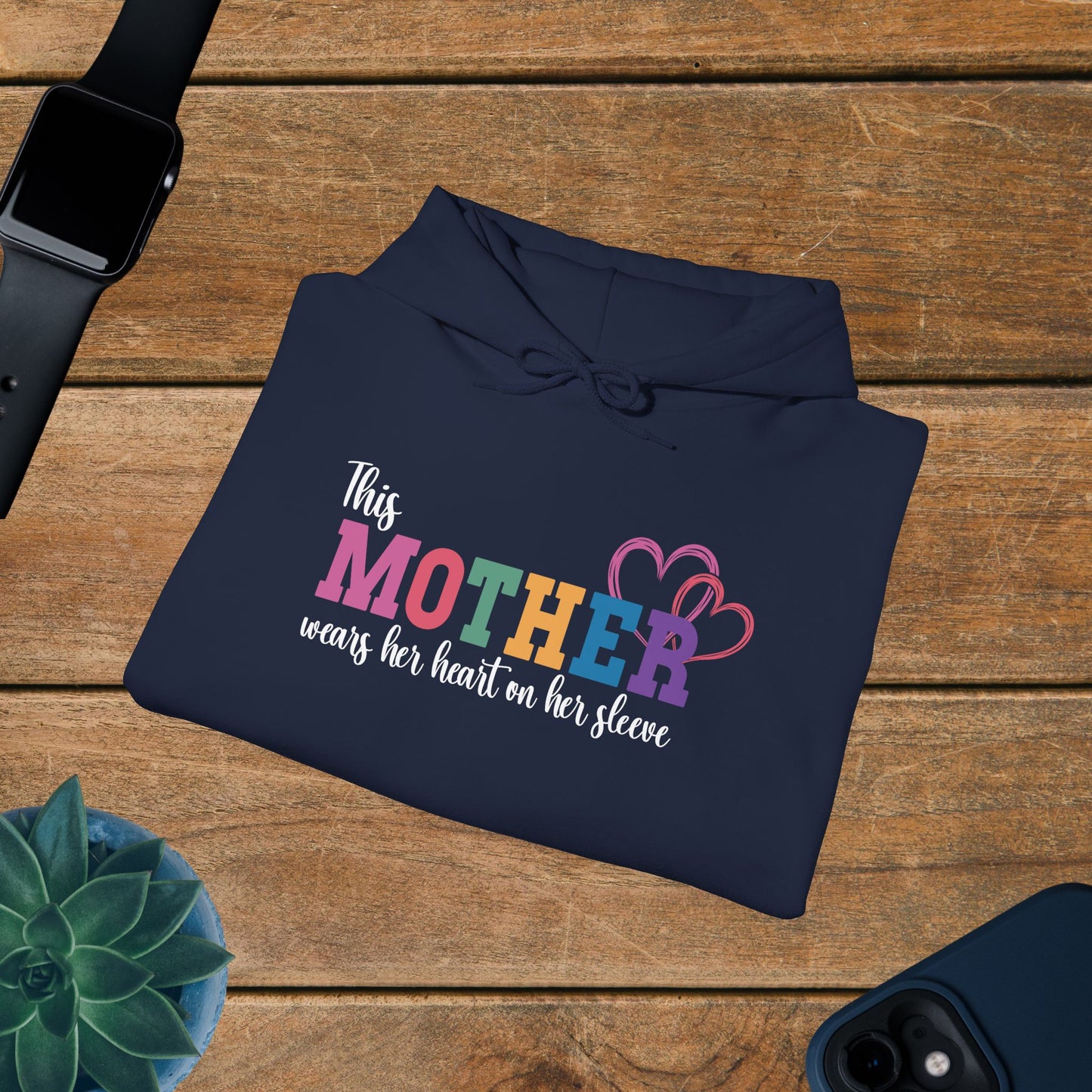 This Mother Wears Her Heart on Her Sleeve Personalized White Mothers Day Gift Hoodie Sweatshirt