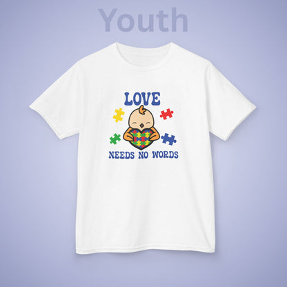 Love Needs No Words Chicken Graphic Autism Awareness Cotton Youth T Shirt