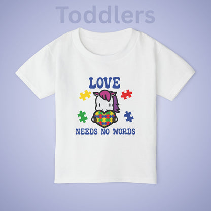 Love Needs No Words Unicorn Graphic Autism Awareness Cotton Toddler T Shirt