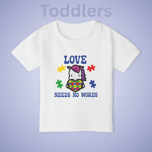Love Needs No Words Unicorn Graphic Autism Awareness Cotton Toddler T Shirt