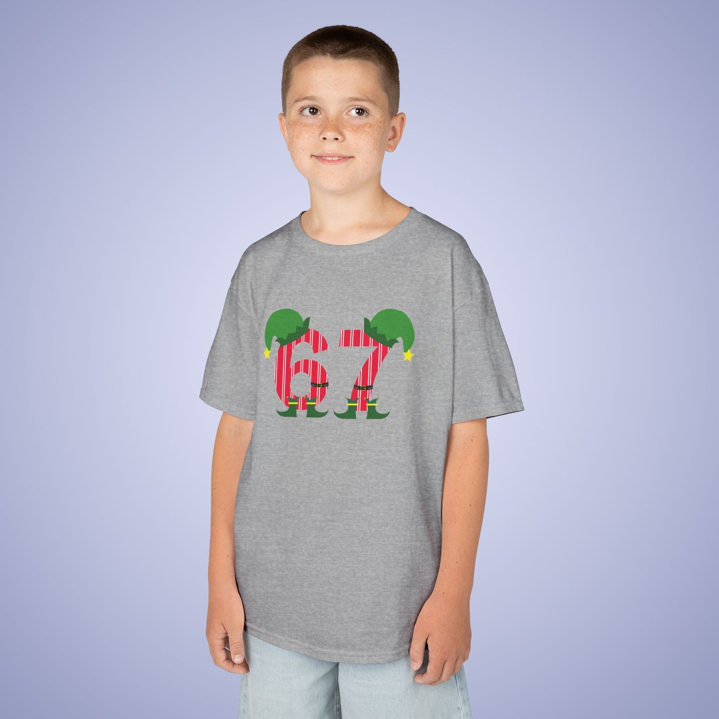 Elf Patterned Text Christmas 67 Tee Fun Trending Kids Cotton T Shirt Six Seven Youth