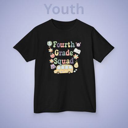 Fourth Grade Squad Retro Fun Kids Cotton T Shirt Back To School Youth