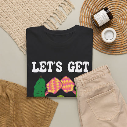Lets Get Pickled Funny Alcohol Drinking Pickleball T Shirt White Graphic Design
