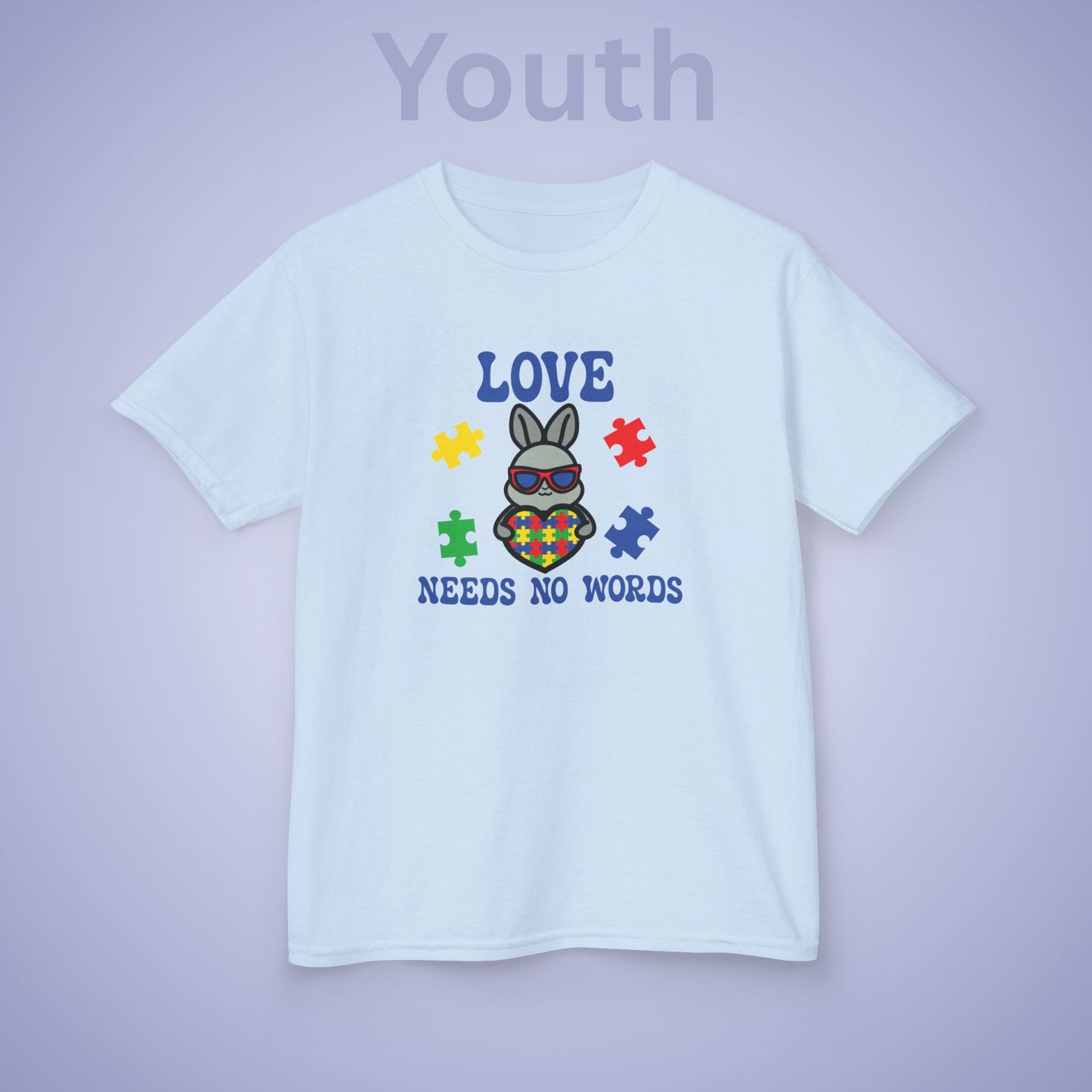 Love Needs No Words Rabbit Graphic Autism Awareness Cotton Youth T Shirt