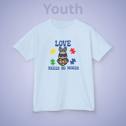 Love Needs No Words Rabbit Graphic Autism Awareness Cotton Youth T Shirt