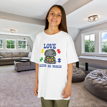 Love Needs No Words Elephant Graphic Autism Awareness Cotton Youth T Shirt