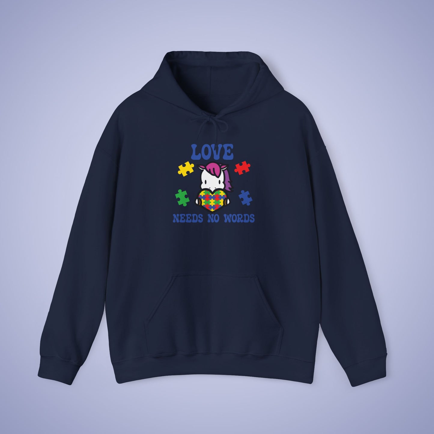 Love Needs No Words Unicorn Lover Graphic Autism Awareness Hoodie Unisex