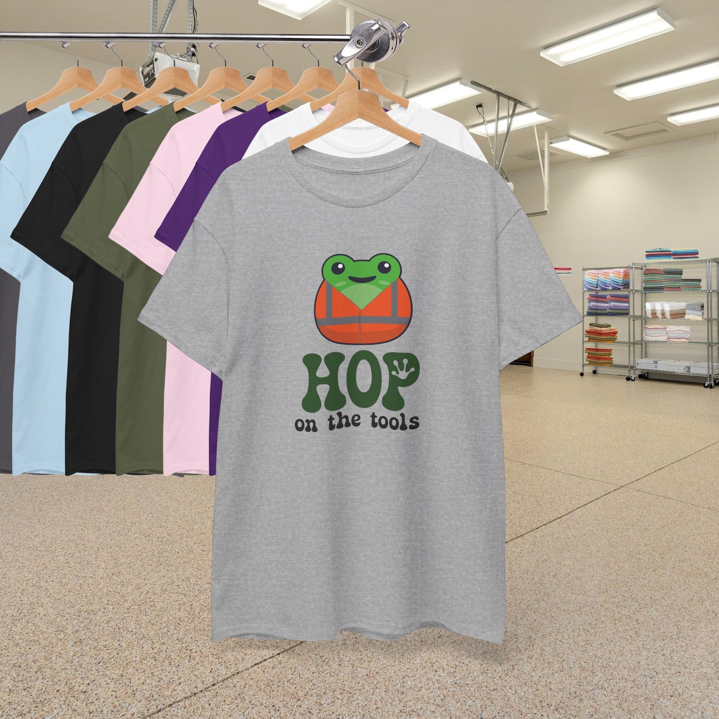 Hop on the Tools Graphic Tee Frog Lover Funny Labourer Unisex T Shirt