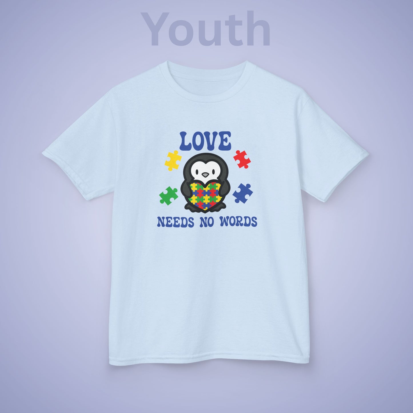 Love Needs No Words Penguin Graphic Autism Awareness Cotton Youth T Shirt